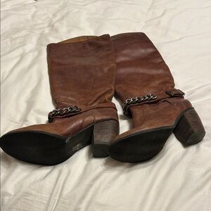 BCBGeneration Brown Heeled Boots with Chain Detail